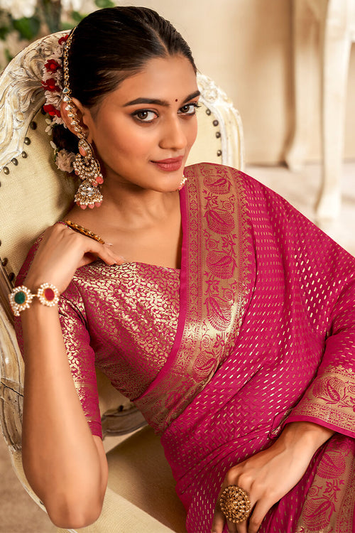 Load image into Gallery viewer, Snappy Dark Pink Soft Banarasi Silk Saree With Tremendous Blouse Piece
