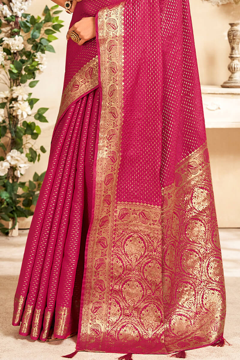 Snappy Dark Pink Soft Banarasi Silk Saree With Tremendous Blouse Piece