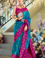 Sumptuous Firozi Soft Banarasi Silk Saree With Evocative Blouse Piece