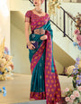 Surpassing Teal Blue Soft Banarasi Silk Saree With Adorning Blouse Piece