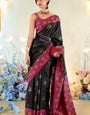 Precious Black Soft Banarasi Silk Saree With Classy Blouse Piece