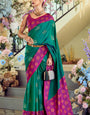 Sensational Rama Soft Banarasi Silk Saree With Demanding Blouse Piece