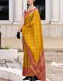 Surpassing Mustard Soft Banarasi Silk Saree With Unique Blouse Piece