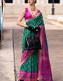 Amazing Dark Green Soft Banarasi Silk Saree With Gratifying Blouse Piece