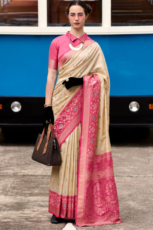 Load image into Gallery viewer, Beleaguer Beige Soft Banarasi Silk Saree With Moiety Blouse Piece
