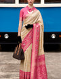 Beleaguer Beige Soft Banarasi Silk Saree With Moiety Blouse Piece