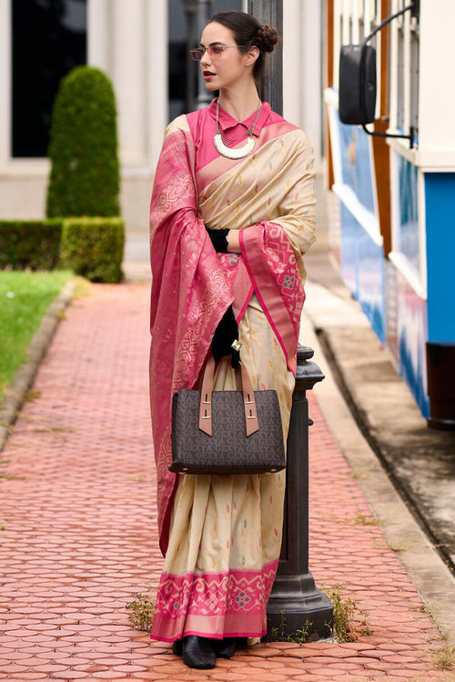 Load image into Gallery viewer, Beleaguer Beige Soft Banarasi Silk Saree With Moiety Blouse Piece
