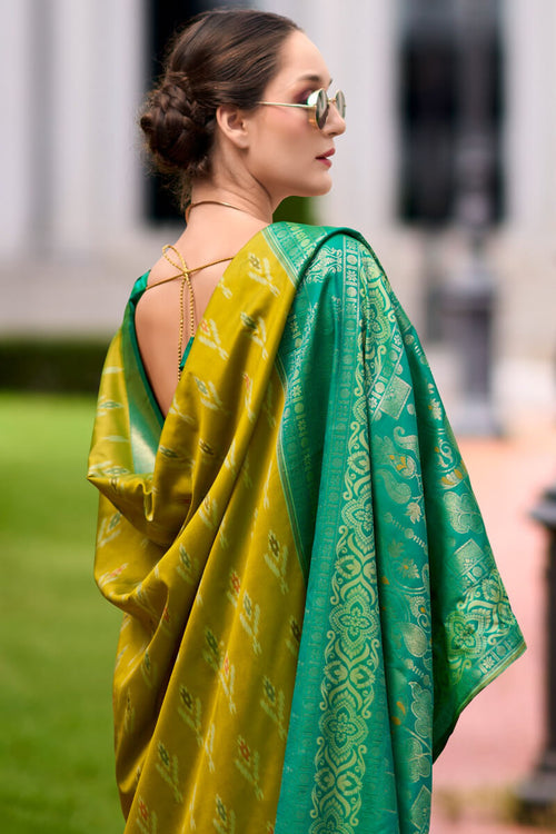 Load image into Gallery viewer, Scrumptious Mehndi Soft Banarasi Silk Saree With Splendorous Blouse Piece
