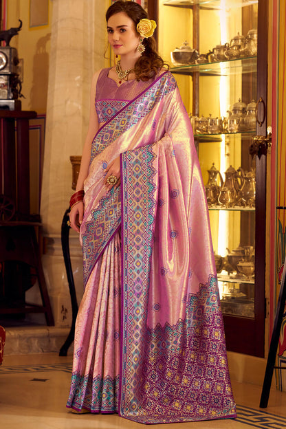 Glowing Pink Tissue Patola Silk Saree with Ephemeral Blouse Piece