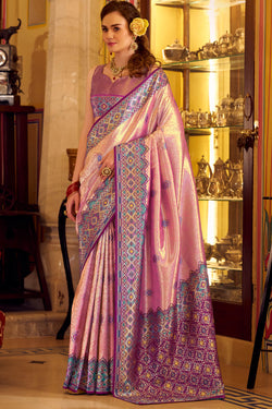 Glowing Pink Tissue Patola Silk Saree with Ephemeral Blouse Piece