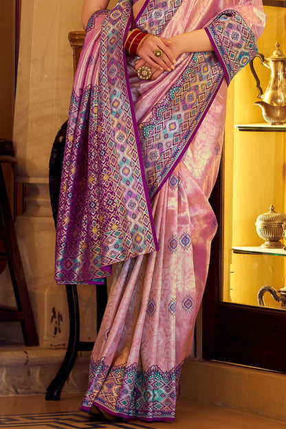 Glowing Pink Tissue Patola Silk Saree with Ephemeral Blouse Piece