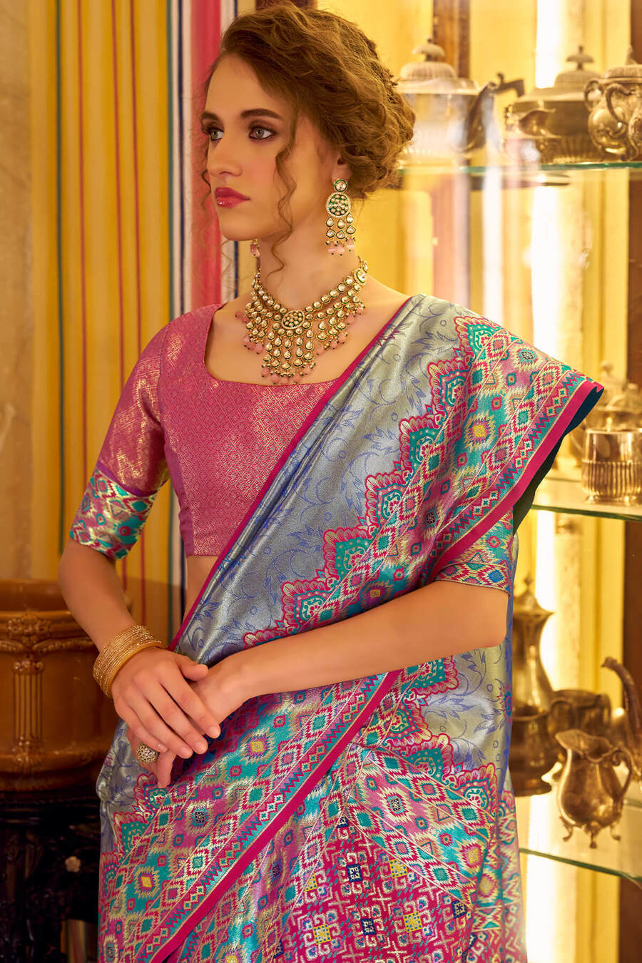 Breathtaking Blue Tissue Patola Silk Saree with Gorgeous Blouse Piece