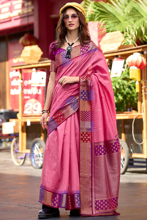 Load image into Gallery viewer, Blissful Pink Soft Banarasi Silk Saree With Dalliance Blouse Piece
