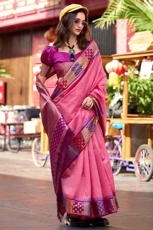 Load image into Gallery viewer, Blissful Pink Soft Banarasi Silk Saree With Dalliance Blouse Piece
