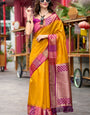 Lovely Yellow Soft Banarasi Silk Saree With Flaunt Blouse Piece