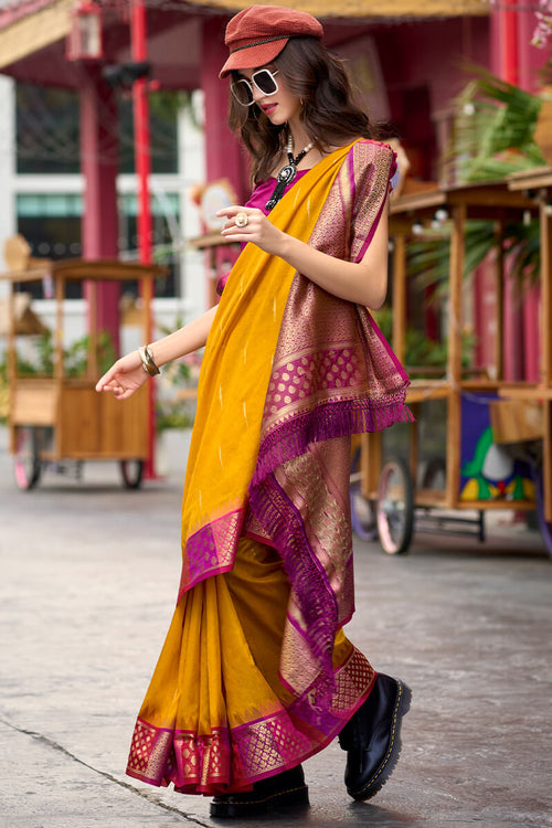 Load image into Gallery viewer, Lovely Yellow Soft Banarasi Silk Saree With Flaunt Blouse Piece
