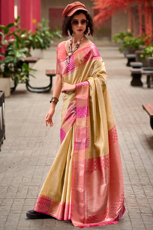 Load image into Gallery viewer, Smart Beige Soft Banarasi Silk Saree With Ethnic Blouse Piece
