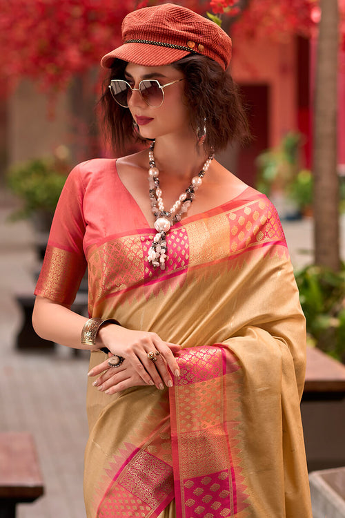 Load image into Gallery viewer, Smart Beige Soft Banarasi Silk Saree With Ethnic Blouse Piece
