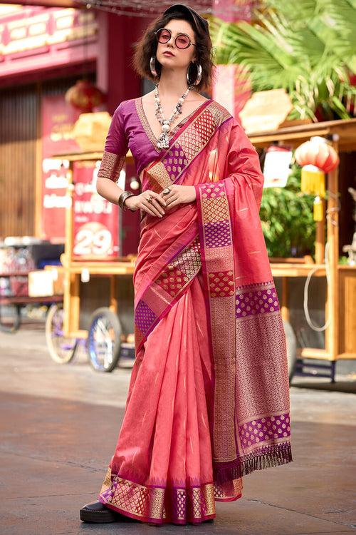 Load image into Gallery viewer, Flameboyant Pink Soft Banarasi Silk Saree With Inspiring Blouse Piece
