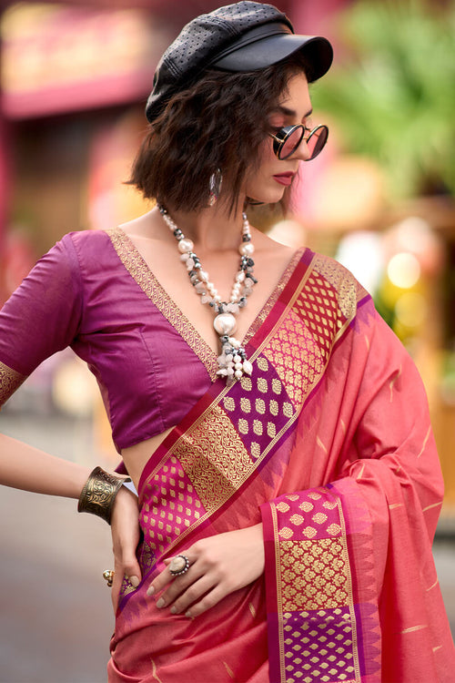 Load image into Gallery viewer, Flameboyant Pink Soft Banarasi Silk Saree With Inspiring Blouse Piece
