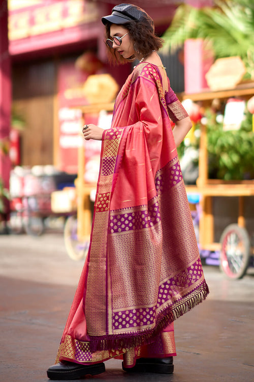 Load image into Gallery viewer, Flameboyant Pink Soft Banarasi Silk Saree With Inspiring Blouse Piece
