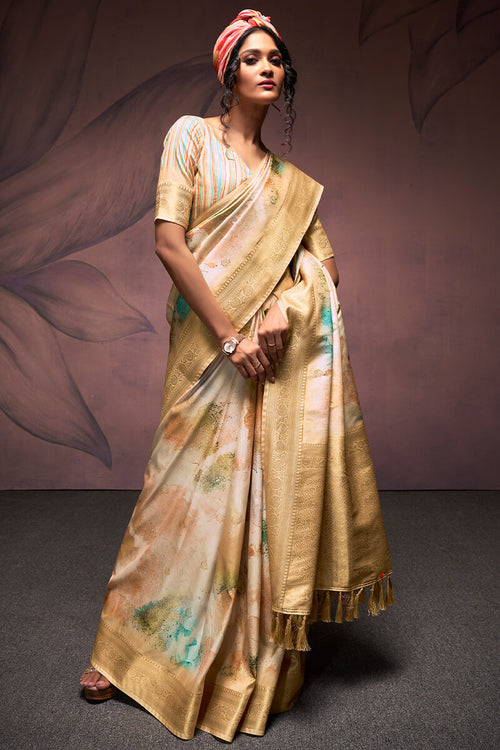 Load image into Gallery viewer, Outstanding Beige Digital Printed Soft Silk Saree With Jazzy Blouse Piece
