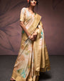 Outstanding Beige Digital Printed Soft Silk Saree With Jazzy Blouse Piece