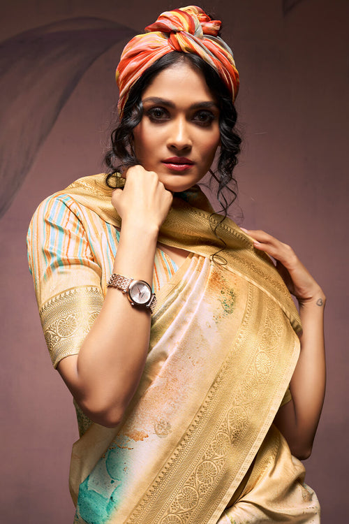 Load image into Gallery viewer, Outstanding Beige Digital Printed Soft Silk Saree With Jazzy Blouse Piece
