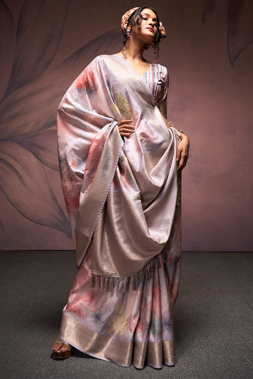 Load image into Gallery viewer, Majesty Grey Digital Printed Soft Silk Saree With Fancifull Blouse Piece
