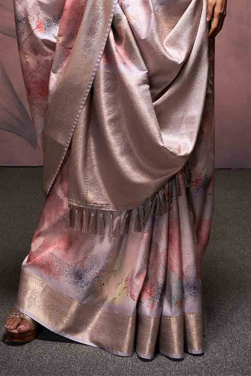 Load image into Gallery viewer, Majesty Grey Digital Printed Soft Silk Saree With Fancifull Blouse Piece
