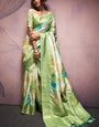 Exquisite Pista Digital Printed Soft Silk Saree With Excellent Blouse Piece