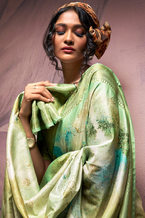 Load image into Gallery viewer, Exquisite Pista Digital Printed Soft Silk Saree With Excellent Blouse Piece
