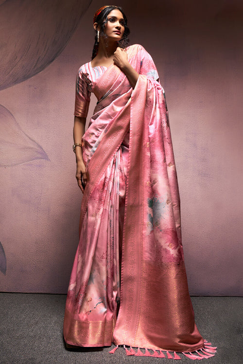 Load image into Gallery viewer, Desultory Pink Digital Printed Soft Silk Saree With Eloquence Blouse Piece
