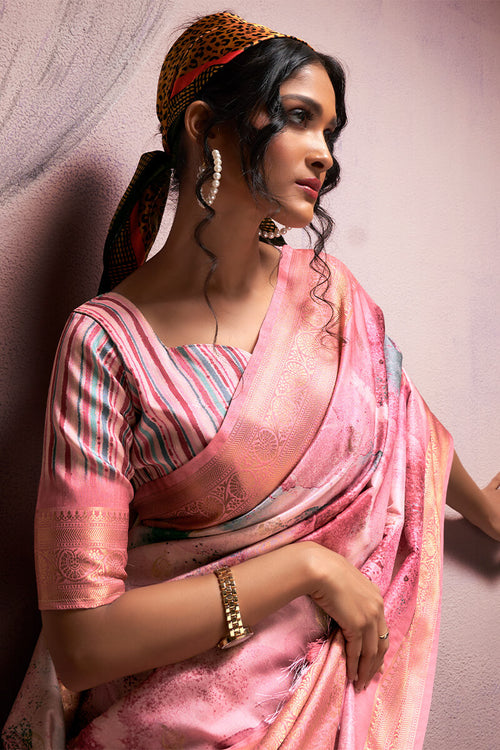 Load image into Gallery viewer, Desultory Pink Digital Printed Soft Silk Saree With Eloquence Blouse Piece
