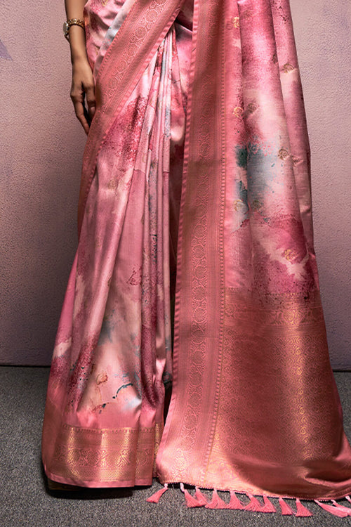 Load image into Gallery viewer, Desultory Pink Digital Printed Soft Silk Saree With Eloquence Blouse Piece
