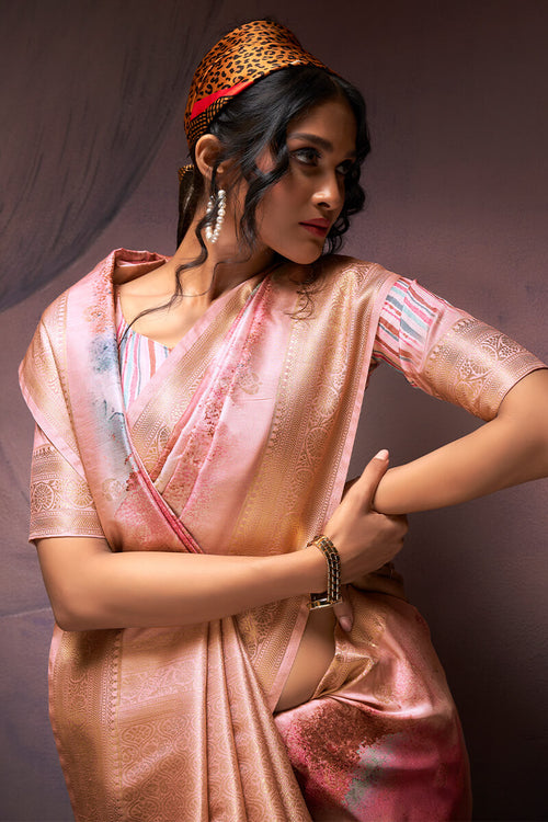 Load image into Gallery viewer, Petrichor Baby Pink Digital Printed Soft Silk Saree With Serendipity Blouse Piece
