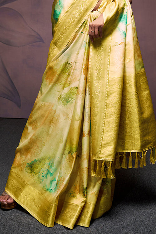 Load image into Gallery viewer, Smashing Mustard Digital Printed Soft Silk Saree With Snappy Blouse Piece
