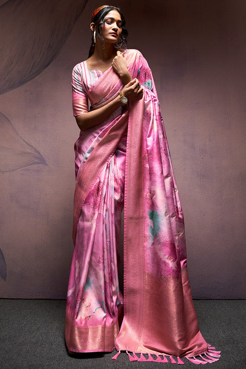 Load image into Gallery viewer, Glittering Dark Pink Digital Printed Soft Silk Saree With Fugacious Blouse Piece
