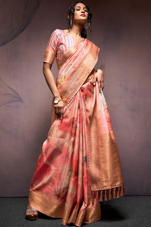 Load image into Gallery viewer, Cynosure Peach Digital Printed Soft Silk Saree With Panache Blouse Piece
