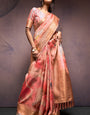 Cynosure Peach Digital Printed Soft Silk Saree With Panache Blouse Piece