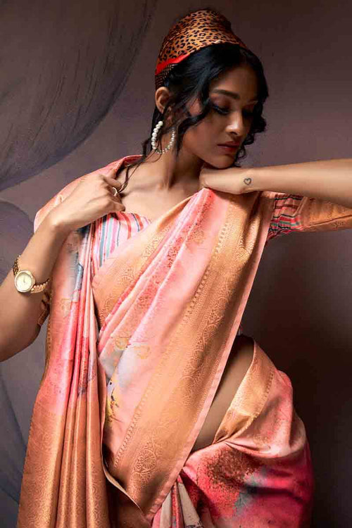 Load image into Gallery viewer, Cynosure Peach Digital Printed Soft Silk Saree With Panache Blouse Piece
