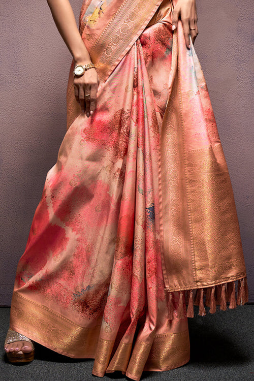 Load image into Gallery viewer, Cynosure Peach Digital Printed Soft Silk Saree With Panache Blouse Piece
