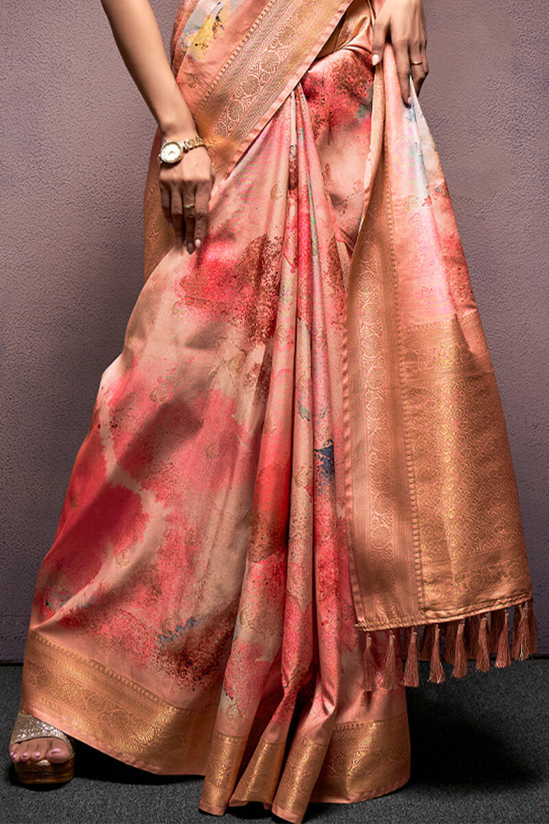 Cynosure Peach Digital Printed Soft Silk Saree With Panache Blouse Piece