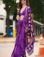 Amazing Purple Digital Printed Satin Silk Saree With Pretty Blouse Piece