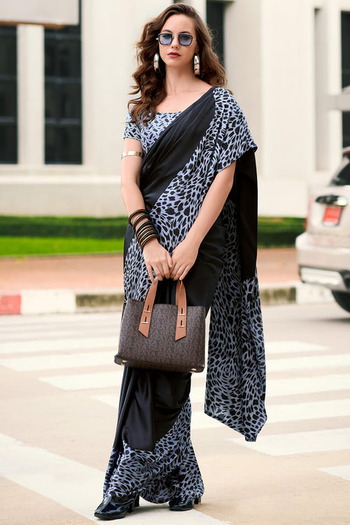 Load image into Gallery viewer, Classy Black Digital Printed Satin Silk Saree With Precious Blouse Piece
