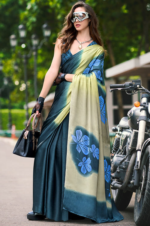 Load image into Gallery viewer, Extraordinary Dark Green Digital Printed Satin Silk Saree With Lovely Blouse Piece
