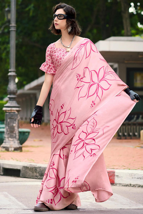 Load image into Gallery viewer, Energetic Baby Pink Digital Printed Satin Silk Saree With Attractive Blouse Piece
