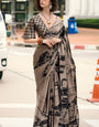 Flaunt Light Brown Digital Printed Satin Silk Saree With Refreshing Blouse Piece