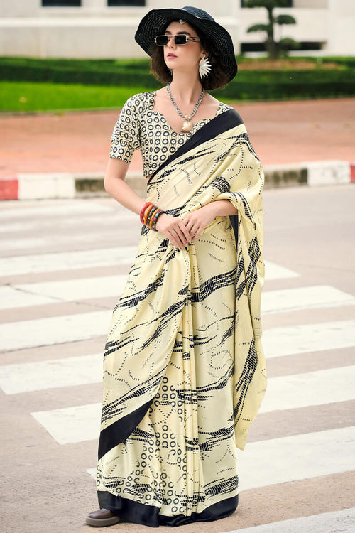 Load image into Gallery viewer, Sizzling Beige Digital Printed Satin Silk Saree With Gorgeous Blouse Piece
