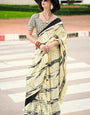 Sizzling Beige Digital Printed Satin Silk Saree With Gorgeous Blouse Piece